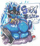  anthro blue_body butt female hi_res looking_at_viewer lucario mcdave19 nintendo pok&eacute;mon pok&eacute;mon_(species) presenting presenting_hindquarters red_eyes smile solo traditional_media_(artwork) video_games 