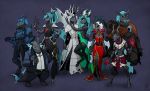  2020 absurd_res anthro arthropod blue_hair breasts changeling clothed clothing digital_media_(artwork) female friendship_is_magic green_eyes group hair hasbro hi_res lichfang my_little_pony queen_chrysalis_(mlp) smile 