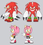  2019 8xenon8_(artist) alternate_form amy_rose anthro biped black_bottomwear black_clothing black_pants bottomwear bracelet clenched_teeth clothing digital_media_(artwork) duo echidna eulipotyphlan female footwear front_view frown fur gloves green_eyes grey_background handwear hedgehog hi_res jewelry knuckles_the_echidna male mammal markings model_sheet monotreme open_mouth open_smile pants pink_body pink_fur purple_eyes red_body red_clothing red_footwear red_fur red_shirt red_shoes red_topwear redesign shirt shoes side_view simple_background smile sonic_the_hedgehog_(series) spikes standing teeth tongue tongue_out topwear white_body white_clothing white_fur white_gloves white_markings wraps 