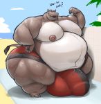  3_toes 5_fingers anthro balls beach big_balls big_bulge big_butt big_penis bulge butt clothing croconut fingers genitals hi_res hippopotamid huge_balls huge_bulge huge_butt huge_penis humanoid hyper hyper_balls hyper_bulge hyper_butt hyper_genitalia hyper_penis itzcharlie kosmonius male mammal morbidly_obese obese open_mouth overweight penis sand seaside solo swimming_trunks swimwear text toes wall_(structure) wet wet_body 