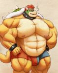  abs animal_humanoid big_muscles bottomwear bowser bracelet bulge clothed clothing collar croconut eon54 grin hair hi_res horn hotpants huge_muscles humanoid jewelry male mario_bros musclegut muscular nintendo partially_clothed red_hair scalie scalie_humanoid shell shorts smile smoke solo spiked_bracelet spiked_collar spiked_shell spiked_tail spikes spikes_(anatomy) video_games 