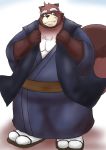  2020 absurd_res anthro belly brown_body brown_fur canid canine clothing duo footwear fur hi_res kemono male mametanu_tanuki mammal overweight overweight_male raccoon_dog robe sandals solo tanuki 