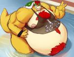  5_fingers animal_humanoid armpit_hair belly big_belly big_muscles body_hair bowser clothed clothing croconut fingers hair huge_muscles humanoid hyper hyper_belly hyper_muscles itzcharlie kosmonius looking_at_viewer male mario_bros musclegut muscular nintendo partially_clothed red_hair scalie scalie_humanoid shirt solo tank_top topwear video_games 