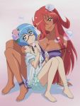  2girls blu-ray_(source) breasts bubble bubble_blowing dark_skin feet flat_chest flower glasses gradient gradient_background hair_flower hair_ornament hair_over_one_eye home_video_(source) kirche_augusta_frederica_von_anhalt_zerbst large_breasts lingerie looking_at_viewer multiple_girls official_art pajamas pink_background red-framed_eyewear semi-rimless_eyewear tabitha_(zero_no_tsukaima) under-rim_eyewear underwear zero_no_tsukaima 