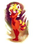  4_fingers 4_toes ailurid anthro blush breasts claws female fingers fur hi_res karol_pawlinski looking_at_viewer mammal navel nude pawpads red_body red_eyes red_fur red_panda smile solo toe_claws toes whiskers 