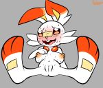  2020 anthro blush bodily_fluids breasts female front_view full-length_portrait genitals hi_res lagomorph mammal nintendo nude open_mouth pok&eacute;mon pok&eacute;mon_(species) portrait protagon pussy reclining scorbunny solo spread_legs spreading sweat video_games 