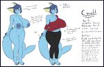  absurd_res anthro areola big_breasts bottomwear breasts clothing corall_(quin_nsfw) eeveelution female hi_res inverted_nipples model_sheet nintendo nipples nude pants pok&eacute;mon pok&eacute;mon_(species) quin-nsfw shirt solo speech_bubble text topwear vaporeon video_games 