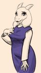  anthro boss_monster bovid caprine clothed clothing female fur hand_on_chest hand_on_leg horn looking_at_viewer mammal simple_background solo soulcentinel standing toriel undertale video_games white_background white_body white_fur 