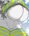  anthro areola big_breasts breasts canid canine clothed clothing clothing_lift curvy_figure felid feline female fur genitals grey_hair hair hi_res huge_breasts jyto mammal nipple_slip nipples pussy shirt shirt_lift solo tem temmie_(undertale) topwear undertale video_games voluptuous white_body white_fur wide_hips 