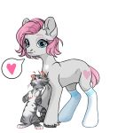  &lt;3 1:1 alpha_channel ambiguous_gender blue_eyes clothing cutie_mark domestic_cat duo earth_pony equid equine eyebrows felid feline felis female footwear fur grey_body grey_fur hair hasbro horse inner_ear_fluff looking_at_viewer mammal multicolored_body multicolored_fur my_little_pony pink_hair pink_nose pony simple_background smile snuzzle_(mlp) socks standing transparent_background tuft whiskers white_body white_fur 