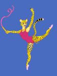  3:4 anthro athletic athletic_anthro athletic_female ballerina ballet beastars cheetah clothed clothing dancing felid feline female footwear fur hi_res ketzexi leotard mammal pantherine shiira_(beastars) shoes simple_background smile solo solo_focus spots spotted_body spotted_fur whiskers 