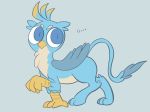  2020 angry avian beak big_eyes blue_body blue_eyes blue_feathers english_text eyebrows feathered_wings feathers feral friendship_is_magic gallus_(mlp) gryphon hasbro hi_res long_ears male multicolored_body my_little_pony mythological_avian mythology noupu1115 pupils slit_pupils tan_body tan_feathers text walking wings 