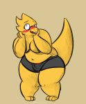  absurd_res alphys anthro areola belly blush boxer_briefs breasts buckteeth bulge chubby_gynomorph clothed clothing deep_navel embarrassed english_text eyewear flustered front_view glasses gynomorph hand_on_face hi_res intersex leaning leaning_forward lizard looking_aside looking_away looking_up navel nervous non-mammal_breasts open_mouth open_smile overweight overweight_gynomorph overweight_intersex pigeon_toed pillowtummy reptile scales scalie signature simple_background slightly_chubby smile solo standing teeth text thick_tail thick_thighs topless undertale underwear video_games wavy_mouth wide_hips yellow_body yellow_scales 