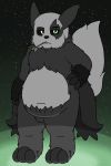  2:3 absurd_res anthro black_body black_fur black_sclera darknetic digital_media_(artwork) fluffy fur glowing green_eyes hi_res hybrid male markings nintendo pangoose pok&eacute;mon pok&eacute;mon_(species) ray_the_pangoose simple_background slightly_chubby solo standing video_games white_body white_fur 