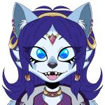  1:1 2019 accessory anthro blue_body blue_eyes blue_fur blue_hair canid canine cheek_tuft ear_piercing eyelashes facial_tuft fox fur gem gold_(metal) gold_tooth hair hair_accessory headband inner_ear_fluff jewelry krystal looking_at_viewer mammal necklace nintendo open_mouth open_smile piercing smile solo star_fox starry-sweet-mouse teeth tuft video_games white_body white_fur 