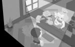  16:10 2020 animal_crossing anthro bedroom_eyes bottomwear breasts canid canine canis clothed clothing desk domestic_dog duo exposed_breasts female furniture greyscale high-angle_view human human_on_anthro inside interspecies isabelle_(animal_crossing) legwear lying male male/female mammal monochrome narrowed_eyes nintendo nipples on_desk on_side raised_clothing raised_shirt seductive shih_tzu skirt stockings toy_dog video_games villager_(animal_crossing) widescreen xu53r 