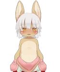  ambiguous_gender animated anthro blush bottomwear clothed clothing cute_fangs dagasi featureless_chest hair lagomorph long_ears looking_at_viewer made_in_abyss mammal nanachi narehate short_playtime smile smiling_at_viewer solo topless whiskers white_hair yellow_eyes 