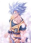  1boy arms_at_sides blue_eyes blue_hair blue_sash closed_mouth dougi dragon_ball dragon_ball_super from_side highres looking_at_viewer male_focus mattari_illust sash short_sleeves smile solo son_goku standing super_saiyan super_saiyan_blue 