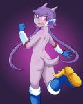  4:5 anthro boots breasts butt clothing dragon erdfurry female footwear freedom_planet freedom_planet_2 gloves hair handwear hi_res hybrid long_hair looking_back mammal mostly_nude nipples open_mouth purple_body purple_eyes purple_hair rear_view sash_lilac solo video_games 