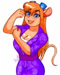  2020 aaron_hibiki anthro big_breasts blue_eyes breasts chip_&#039;n_dale_rescue_rangers cleavage clothed clothing coveralls curvaceous curvaceous_figure curvy_figure disney eyewear eyewear_on_head female gadget_hackwrench goggles goggles_on_head hair hi_res lips long_hair mammal mouse murid murine rodent simple_background smile solo voluptuous wide_hips 