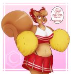  anthro beauty_mark cheerleader cheerleader_outfit crescent-blue-zero dialogue english_text female hi_res lipstick makeup mammal pom_poms rodent sciurid solo text 