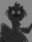  2020 amy_rose anthro barryfactory breasts eulipotyphlan female female_on_top first_person_view greyscale hedgehog hi_res knife looking_at_viewer male male/female mammal monochrome nipples on_top possession scary sex sharp_teeth solo sonic_the_hedgehog_(series) teeth 