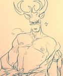  2020 anthro antlers beastars belly cervid cervine clock clothed clothing eyewear fur glasses hi_res horn looking_at_viewer male mammal mature_male monochrome muscular navel nipples oguma_(beastars) open_clothing open_shirt open_topwear pecs red_deer seductive shirt solo sparkles topwear traditional_media_(artwork) undressing watch wristwatch wuffinarts 