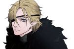  1boy armor blonde_hair blue_eyes dimitri_alexandre_blaiddyd eyebrows eyepatch fire_emblem fire_emblem:_three_houses frown fur_trim furrowed_eyebrows lips npn short_hair solo 