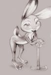  3_toes 4_fingers anthro crossed_arms dipstick_ears disney female fingers flat_chested fuchs grey_background hi_res hoe judy_hopps lagomorph leaning leaning_forward leaning_on_object leporid looking_at_viewer mammal monochrome multicolored_ears nude rabbit simple_background sketch solo toes tongue tongue_out tools traditional_media_(artwork) zootopia 