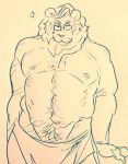  2020 anthro beastars belly body_hair claws clothed clothing eyewear felid fur glasses hair hi_res ibuki_(beastars) lion looking_at_viewer male mammal mane mature_male monochrome musclegut muscular navel nipples overweight pantherine pecs seductive slightly_chubby solo sparkles topless traditional_media_(artwork) underwear wuffinarts 