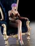  1girl 3d absurdres ayane_(doa) bare_shoulders chair dead_or_alive detached_sleeves high_heels highres looking_at_viewer nude purple_hair red_eyes see-through solo vlad 
