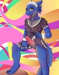  anthro bottomwear clothed clothing clothing_lift dengus-pengus erection genitals hi_res looking_at_viewer maid_uniform male penis psychedelic scalie shy skirt skirt_lift solo teasing tongue uniform 