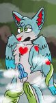 &lt;3 &lt;3_eyes absurd_res anthro big_pp_man_(artist) blue_body blue_fur breath erection fur genitals glistening glistening_genitalia glistening_penis green_eyes hart_the_dutchie heart_marking hi_res knot looking_pleasured male penis red_body red_fur solo tentacles white_body white_fur 