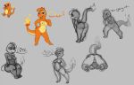  2016 anthro anus bedroom_eyes breasts butt charmander dialogue english_text female front_view grey_background hands_on_hips happy multiple_images narrowed_eyes nintendo nipples non-mammal_breasts nude orange_body pok&eacute;mon pok&eacute;mon_(species) presenting presenting_anus presenting_hindquarters rear_view sad scalie seductive simple_background siroc sitting sketch solo spread_butt spreading standing text video_games 
