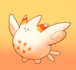  ambiguous_gender black_eyes blush candy candy_corn candy_corn_pattern dessert feral food fur halloween happycrumble holidays horn nintendo orange_background overweight pok&eacute;mon pok&eacute;mon_(species) simple_background smile togekiss video_games white_body white_fur wings 