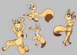  2017 anthro breasts butt canid canine cloven_hooves duo farah_(siroc) female fennec fox front_view genitals gesture giraffe giraffid grey_background hooves kiravi_nzambe looking_at_viewer looking_down mammal multiple_images nipples pointing presenting presenting_pussy pussy rear_view simple_background siroc spots standing 