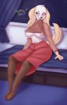  &lt;3 2020 absurd_res aggressive_retsuko anthro areola bedroom_eyes big_breasts blush breasts canid canine canis clothed clothing clothing_lift dialogue domestic_dog english_text female hi_res inui_(aggressive_retsuko) legwear mammal narrowed_eyes nexcoyotlgt nipples open_mouth open_smile sanrio seductive sitting smile solo text 