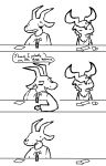  anthro asriel_dreemurr_(god_form) awkward bar bendy_straw beverage bodily_fluids boss_monster bovid caprine clothed clothing cocktail_garnish cocktail_umbrella comic dialogue duo english_text eyebrows facial_markings female flirting hair head_markings hi_res horn male mammal markings monochrome pick-up_line raised_eyebrow straw sweat sweatdrop text the_weaver unamused undertale video_games 