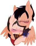  black_hair blush damon_horton equid equine eyes_closed eyewear fur glasses hair hasbro haubnas-kid17 horse hug male male/male mammal mitch_roussel my_little_pony orange_body orange_fur pegasus pony unfriended wings 