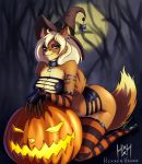  absurd_res anthro canid canine champagne_(jeremy_bernal) ear_piercing female food fox fruit halloween hexxenhound hi_res holidays mammal piercing plant pumpkin solo 