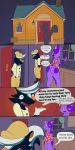  1:2 animal_crossing anthro big_butt bob_(animal_crossing) bottomless butt clothed clothing comic domestic_cat dress duo english_text felid feline felis hi_res kicks_(animal_crossing) male male/male mammal mazilion mephitid nintendo skunk story text video_games 