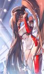  1girl bare_shoulders breasts brown_hair closed_eyes commentary_request crying demeter_(destiny_child) destiny_child detached_sleeves eyepatch hat large_breasts long_hair nurse_cap punc_p red_legwear sad solo standing tears thighhighs twintails two-tone_legwear very_long_hair white_legwear 