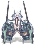  1girl breasts center_opening expressionless highres looking_down mecha_musume nenchi original science_fiction small_breasts solo standing white_background white_hair yellow_eyes 