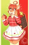  anthro apple basket clothing crescent-blue-zero cricetid female food fruit hair hamster hi_res mammal pear pillarbox plant rodent solo 