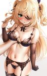  bra breast_grab fischl_(genshin_impact) pantsu stockings sunhyun thighhighs 