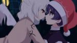  2girls :o beige_jacket blue_shirt blurry blurry_background braid doremy_sweet eyebrows_visible_through_hair eyelashes french_braid from_side hat highres imminent_kiss kishin_sagume looking_at_another medium_hair multiple_girls nightcap pom_pom_(clothes) profile purple_eyes red_eyes red_headwear shirt silver_hair single_wing touhou upper_body wings yukome yuri 