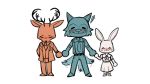  16:9 2020 anthro antlers beastars blue_body blush bottomwear canid canine canis cervid chibi clothed clothing coat dress_shirt ear_twitch female footwear group hand_holding happy haru_(beastars) hi_res horn lagomorph legoshi_(beastars) leporid louis_(beastars) male mammal necktie pants rabbit red_body sh00bs shirt shoes simple_background skirt smile standing suspenders tailwag topwear vest white_background white_body widescreen wolf 