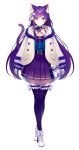  1girl :3 animal_ears highres kamishiro_kurea long_hair otogi_resurrection purple_eyes purple_hair purple_legwear saine solo tail virtual_youtuber 