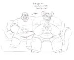  2020 anthro belly blush bodily_fluids bottomwear bovid bovine cattle clothing controller duo dylan_(the_human_heart) english_text eulipotyphlan furniture game_controller gaming leonthelionel male male/male mammal mole_(animal) mole_(disambiguation) overweight overweight_male playing_videogame shirt shorts sitting sketch sofa sweat text the_human_heart_(game) topwear tyler_(the_human_heart) video_games visual_novel 