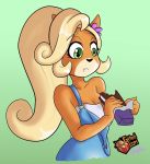  activision anthro bandicoot breasts cleavage clothed clothing coco_bandicoot crash_bandicoot_(series) dessert female food gifted_lion hair hi_res ice_cream ice_cream_sandwich mammal marsupial overalls solo video_games 